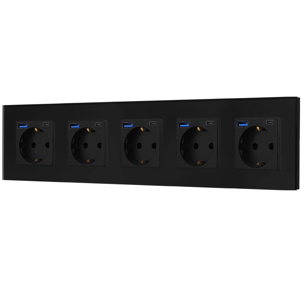 Bingoelec Wandsteckdose, Touch-Lichtschalter mit USB, 20 W, Typ C, Schnellladesteckdose, Glasscheibe, EU-Standard-Steckdosen.