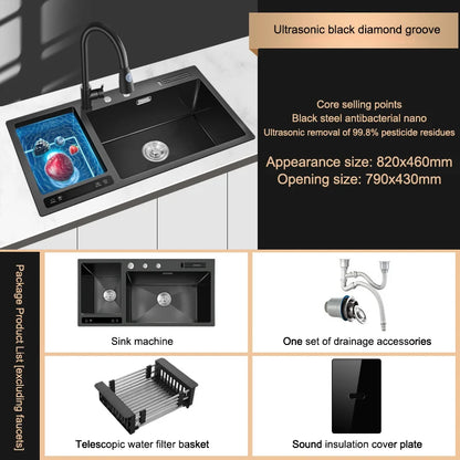 Kitchen Sink Stainless Steel Dishwashing Sink Ultrasonic Sink Dishwasher Multifunctional Intelligent Net Washer For Kitchen