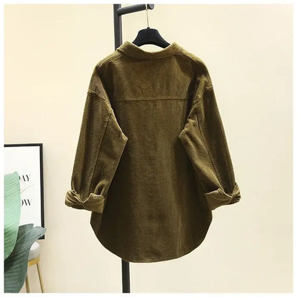 2023 frühling Herbst Cord Langarm-shirt für Frauen Koreanische Ausgabe Casual Mode Medium länge Shirts Weibliche Outwear Tops.