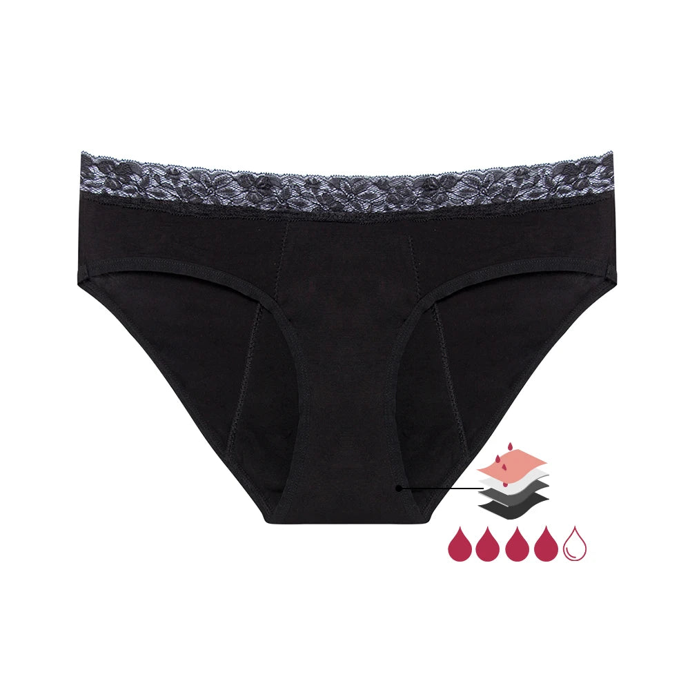 Mid-Waist Period Underwear for Women 4-Layer Anti-Leakage Super Absorbent Menstrual Panties for Daily Use Sports