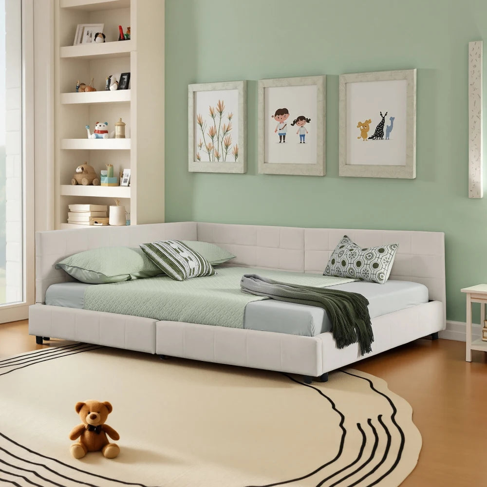 Modernes Einzelbett 90*200 cm, hautfreundliches Samtdesign, Babybett mit hoher Rückenlehne, Beige und Dunkelgrau (ohne Matratze)