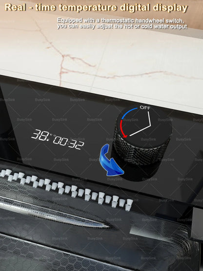 Stainless Steel Kitchen Sink Waterfall Wash Vegetables Basin Intelligent Digital Display Faucet Dish Wash Bowl Large Single Slot