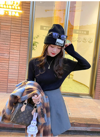 Herbst Winter Pullover Frauen Pullover Langarm Tops Kleidung Schlank Stricken Weiche Jumper Streetwear Taste Rollkragenpullover.