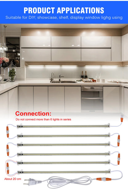 LED Tube Light AC220V  50cm 72LEDs High Brightness Night Bar 2835 Strip Energy Saving lamp for Home Kitchen Cabinet Wall Decor.