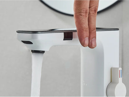 White Smart Sensor Basin Faucet Screen Digital Display Hot Cold Water Mixer Tap Touchless Vanity Sink Faucet For Bathroom