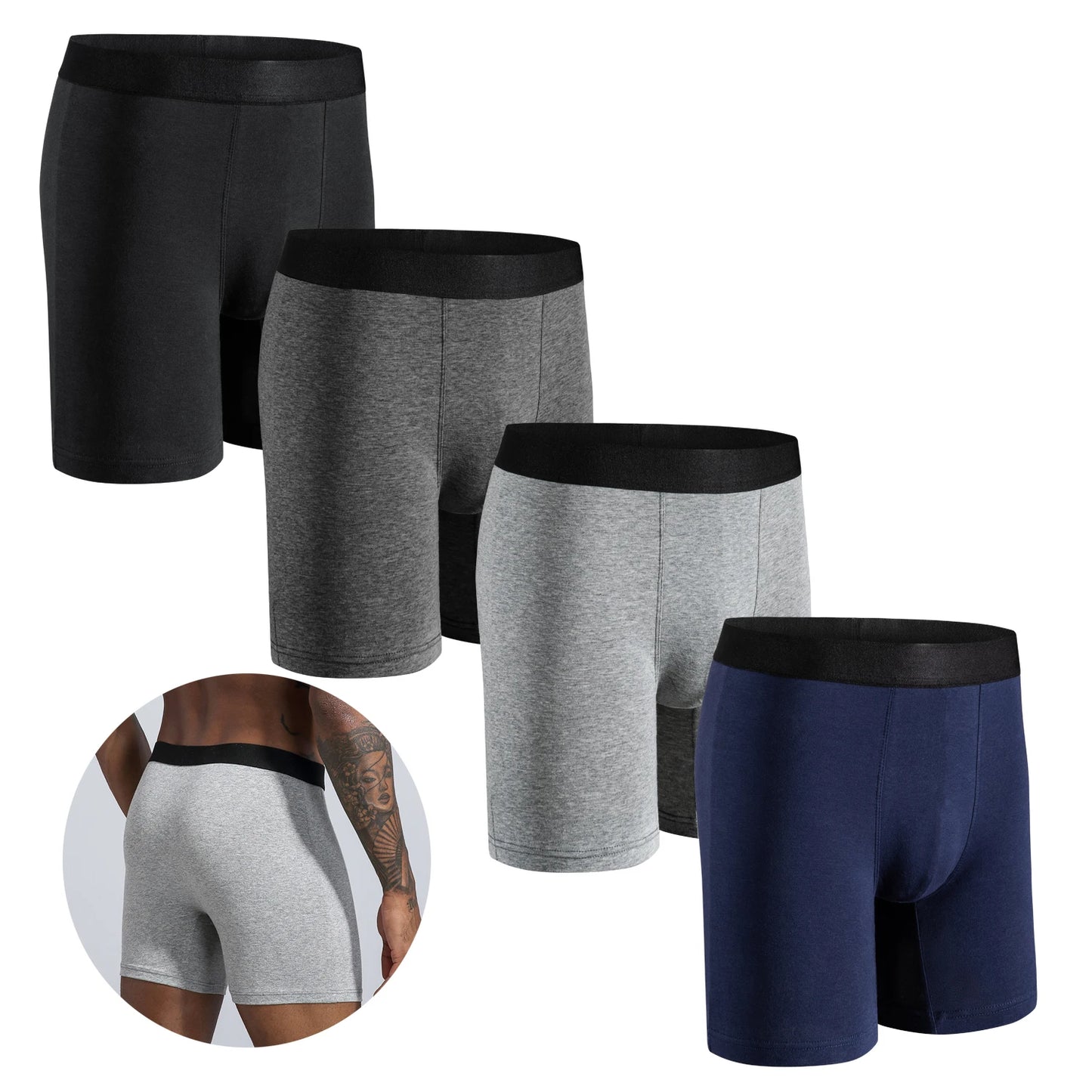 4-teiliges Set mittellange Boxershorts Herrenunterwäsche Baumwolle atmungsaktiv männliche Unterhose für Männer Homme Boxershorts Slips weiche Höschen