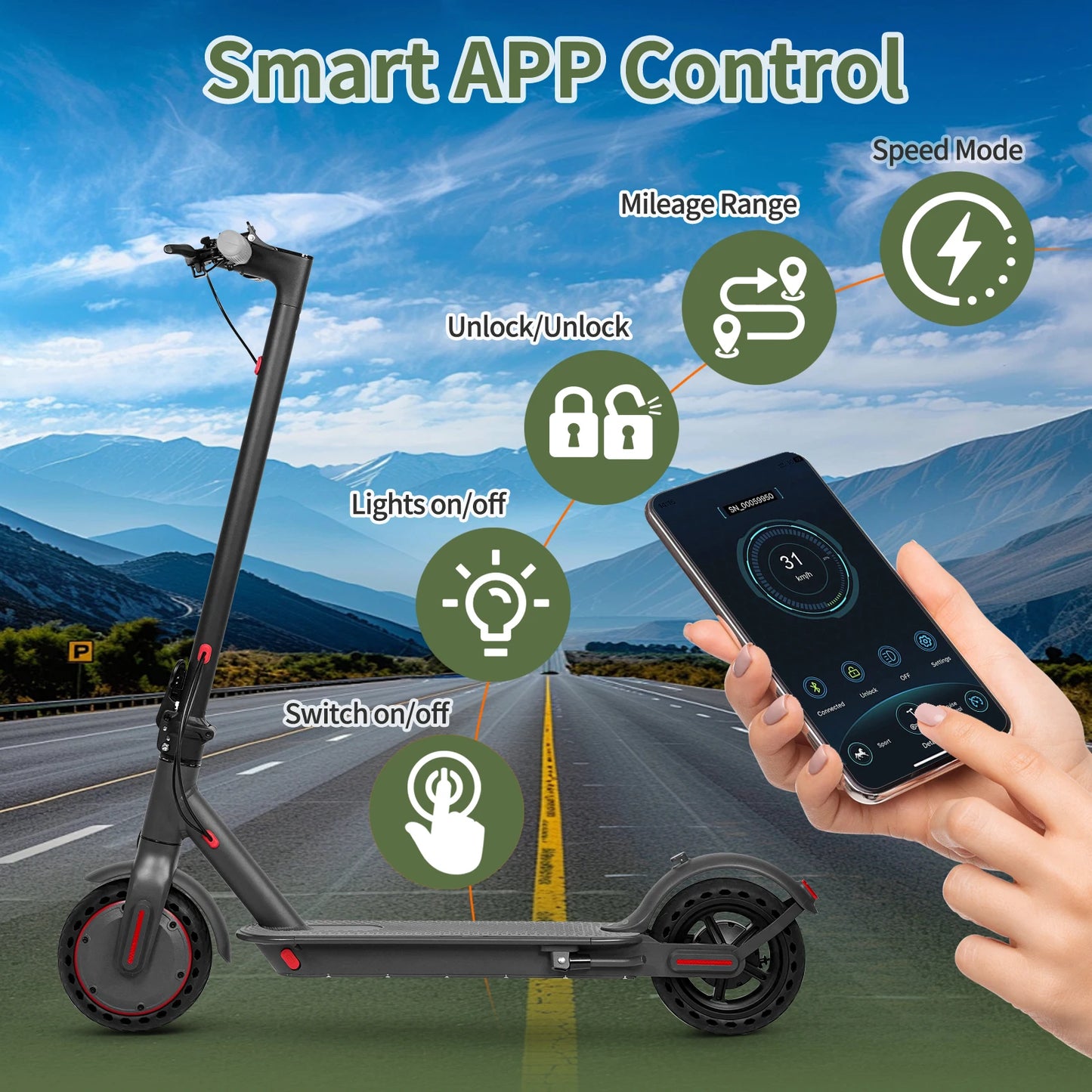 ES80/M365 X1 Electric Scooter 36V 10.5Ah 500W Motor 35KM Long Range 31KM/H 8.5Inch Solid Tires Foldable Smart APP EScooter