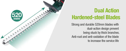 20 V Akku-Heckenschere, Gartenschere, Gartenwerkzeug-Set, 2,0 Ah Akku, Schnittlänge 520 mm, Zahnabstand 15 mm, POSENPRO