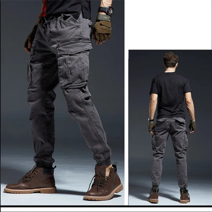 Ankle Length Jogging Pants Men Denim Cotton Pockets Elastic Waist Cargo Pants Men 2020 Winter Thick Tactical Pants.