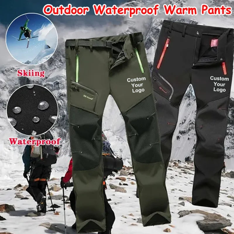 New Men's Customize Your Logo Winter Outdoor Hiking Trousers Camping Climbing Fishing Skiing Trekking Softshell Warm Pants.