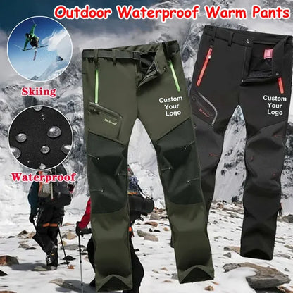New Men's Customize Your Logo Winter Outdoor Hiking Trousers Camping Climbing Fishing Skiing Trekking Softshell Warm Pants.