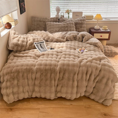 Luxury Faux Rabbit Fur Velvet Fleece Plush Soft Warm Bedding Set Super Comfortable Duvet Cover Set Blanket Bed Sheet Pillowcases