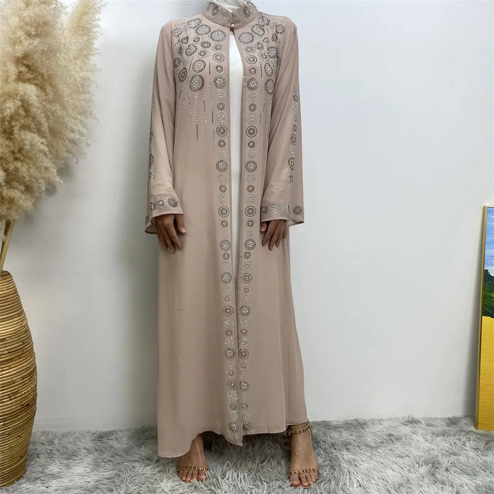 Luxury Diamonds Kimono Open Abayas for Women Muslim Dress Morocco Kaftan Dubai Turkey Party Gown Kebaya Islam Jalabiya Ramadan