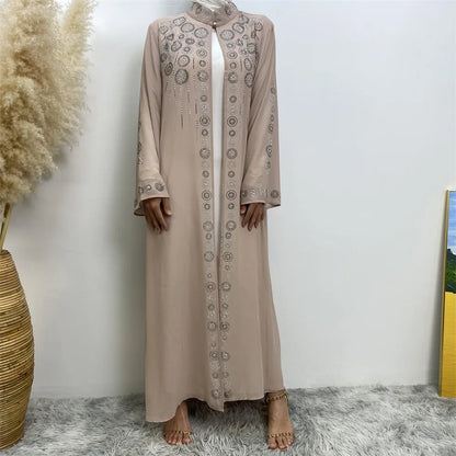 Luxury Diamonds Kimono Open Abayas for Women Muslim Dress Morocco Kaftan Dubai Turkey Party Gown Kebaya Islam Jalabiya Ramadan