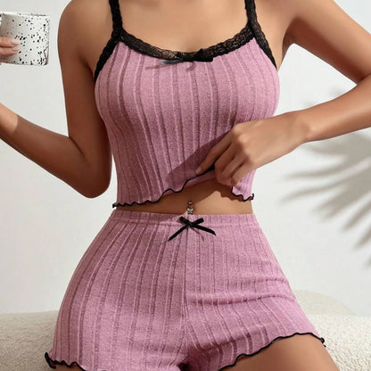 Elastische Spitze Trim Spwear frauen Sinnliche Baumwolle Flanell ort Hosen Hause Bequeme Sommer Oberbekleidung Hause Kleidung.
