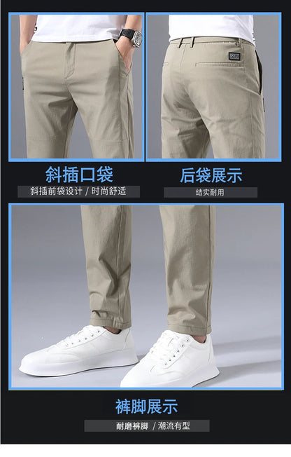 2025 Men's Casual Pants Slim Fit Stretch Classic Chino Trouser Male Stretch Elastic Korean Summer Dress Ice Light Thin Business.
