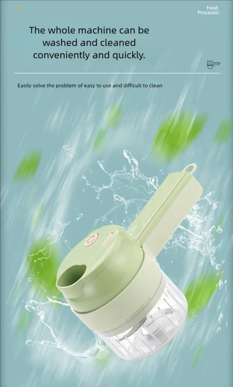 4In1 Electric Vegetable Cutter Set Handheld Wireless Electric Garlic Masher Food Chopper Meat Grinder Machine Food Peel Slice.