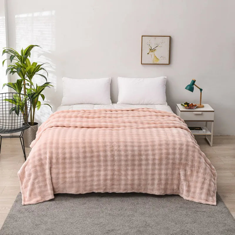 Solid Color Flannel Rabbit Fur Blanket Nap Cover Blanket Soft Sofa Blanket Coral Fleece Cover For Bedroom Manufacturer Wholesale.