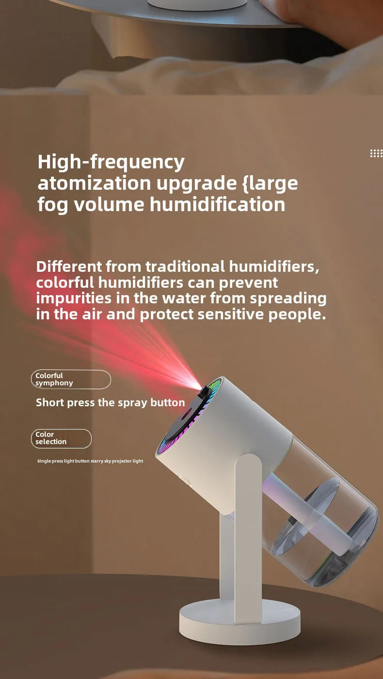 Air Humidifier Portable Humidifier with Rotating Mist & Starry Light USB Car Humidifier Smart Humidifier for Home Office Travel.