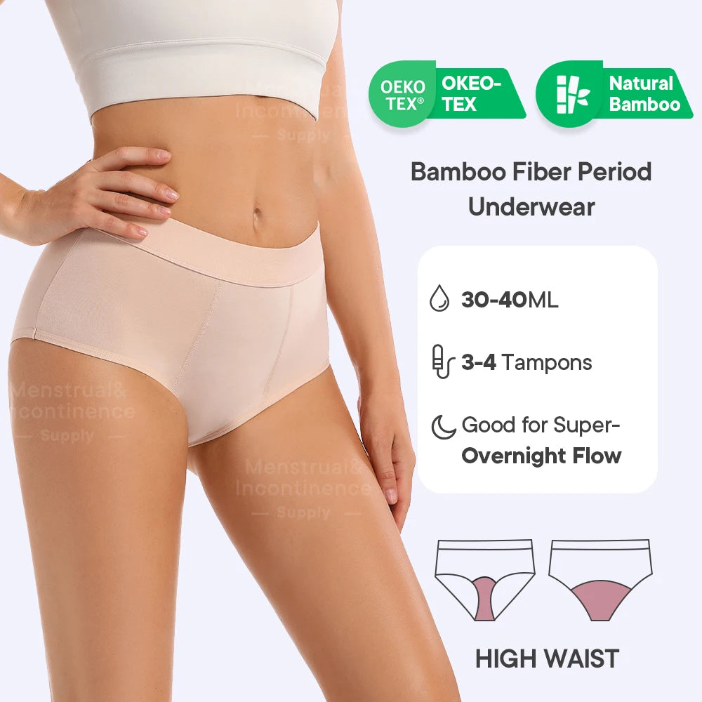 High Waist Menstrual Panties for Women 4-Layer Leakproof Protection Fast Absorbent Period Panties Heavy Flow Briefs.