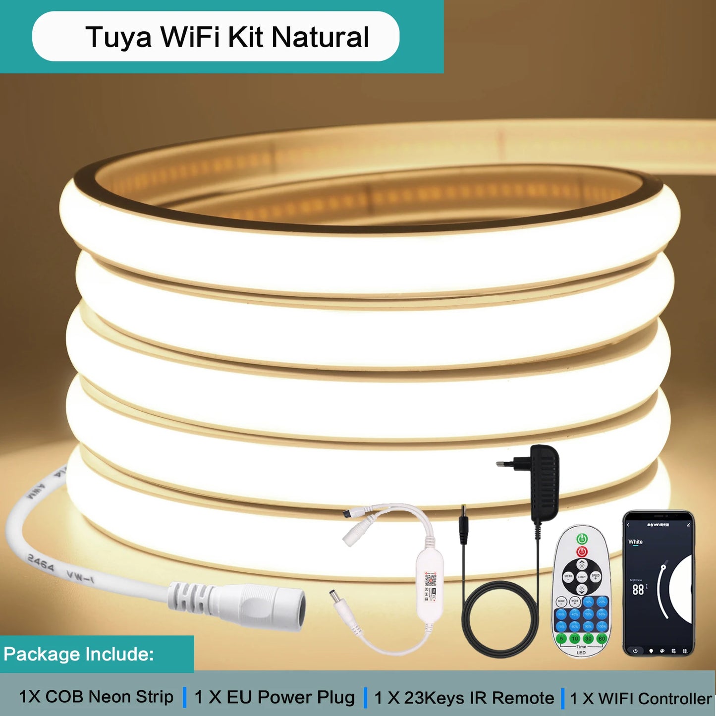 12V 24V Tuya Smart WiFi COB Neon Strip Waterproof 0.5M 5M 10M 20M 320LED/M Flexible LED Tube Tape for Kitchen Cabinet Room Decor