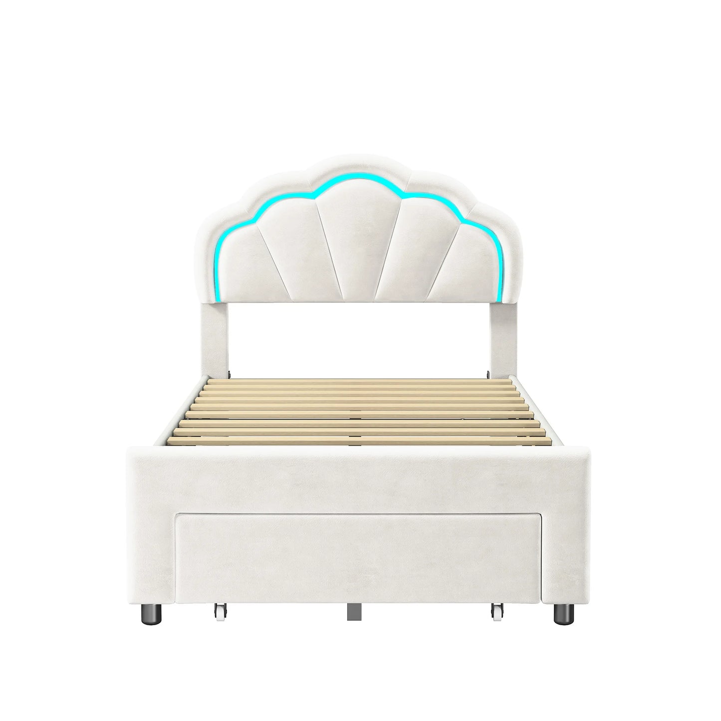 Rosahqnda gepolsterter Bettrahmen mit blumenförmigem Kopfteil, Bettrahmen, Einzelbett, Blütenblattbett, Jugendbett für Jungen und Mädchen