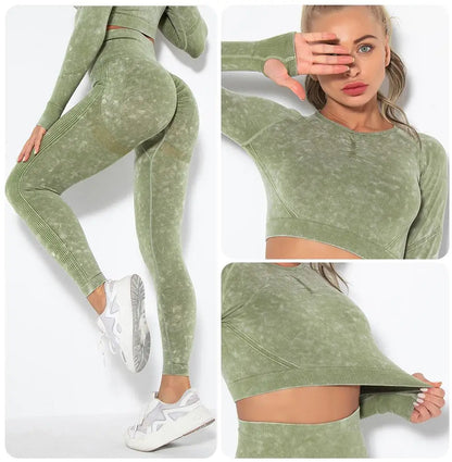 Seamless Yoga Set Gym Clothes Women's Sportswear Yoga Suits Women Fitness Set Tracksuits Sports Outfits Long Sleeve Gym Leggings