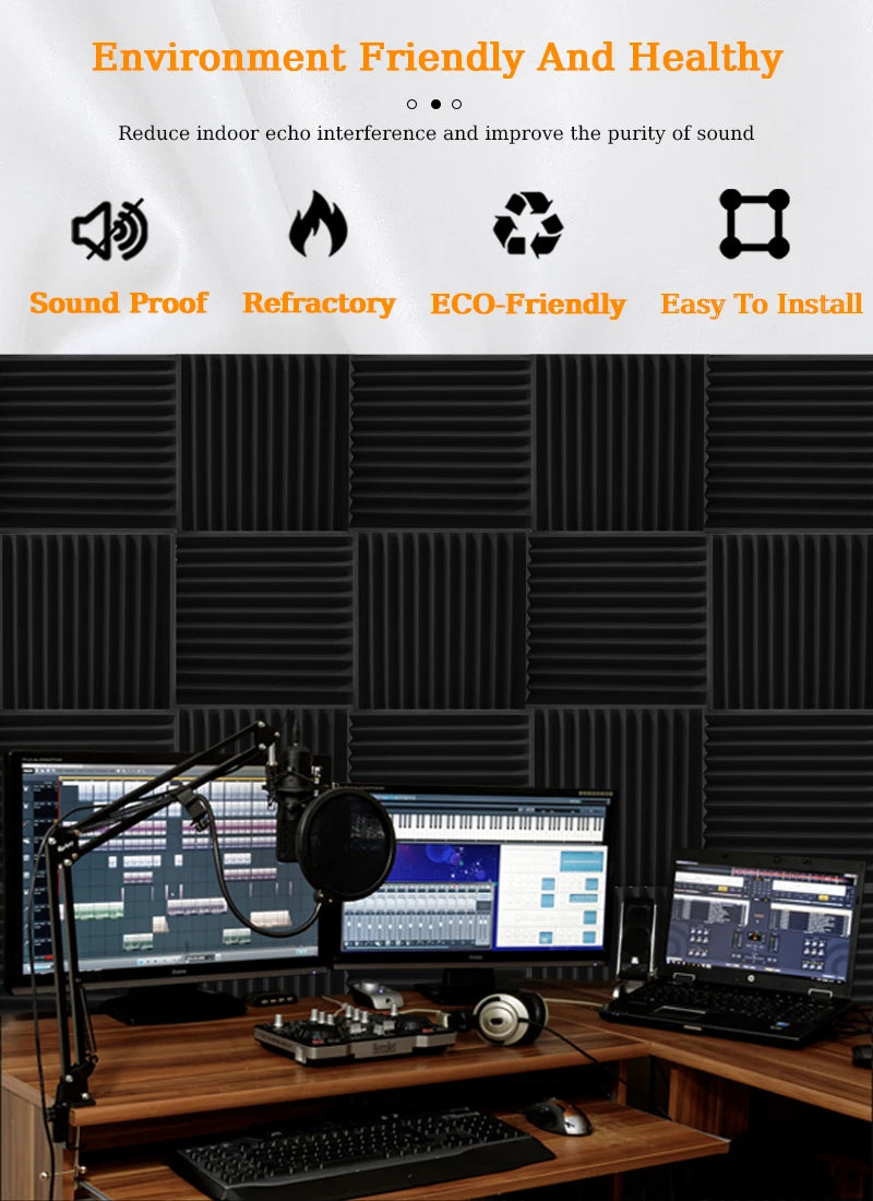 TOUO Sound-Absorbing Foam 6-48 Pcs Acoustic Foam Panels Wall Soundproofing Studio Acoustic Treatment Sound Absorbing Material