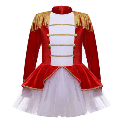 Kinder Mädchen Halloween Weihnachten Karneval Zirkus Zirkusdirektor Cosplay Performance Kostüm Langarm Mesh Trikot Tutu Kleid.