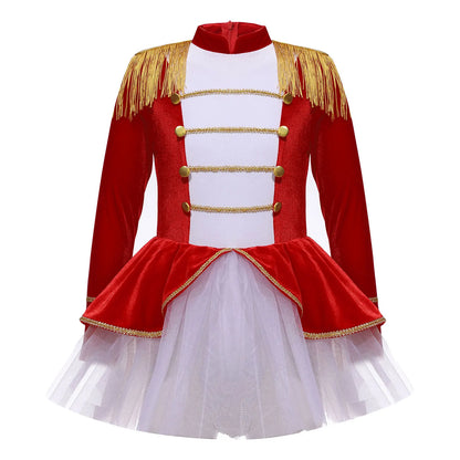 Kinder Mädchen Halloween Weihnachten Karneval Zirkus Zirkusdirektor Cosplay Performance Kostüm Langarm Mesh Trikot Tutu Kleid