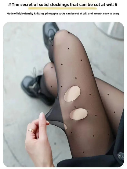 Thin Summer Black Silk Stockings Women's High Transparent Anti-Catch Wear-Resistant Polka Dot Design Comfortable Underwear.