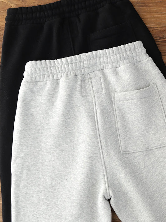 420G Heavyweight Fleece-Lined Sweatpants for Men, Lamb Wool Fleece, Warm Drawstring, Light Gray, Sports Casual Joggers, Winter.