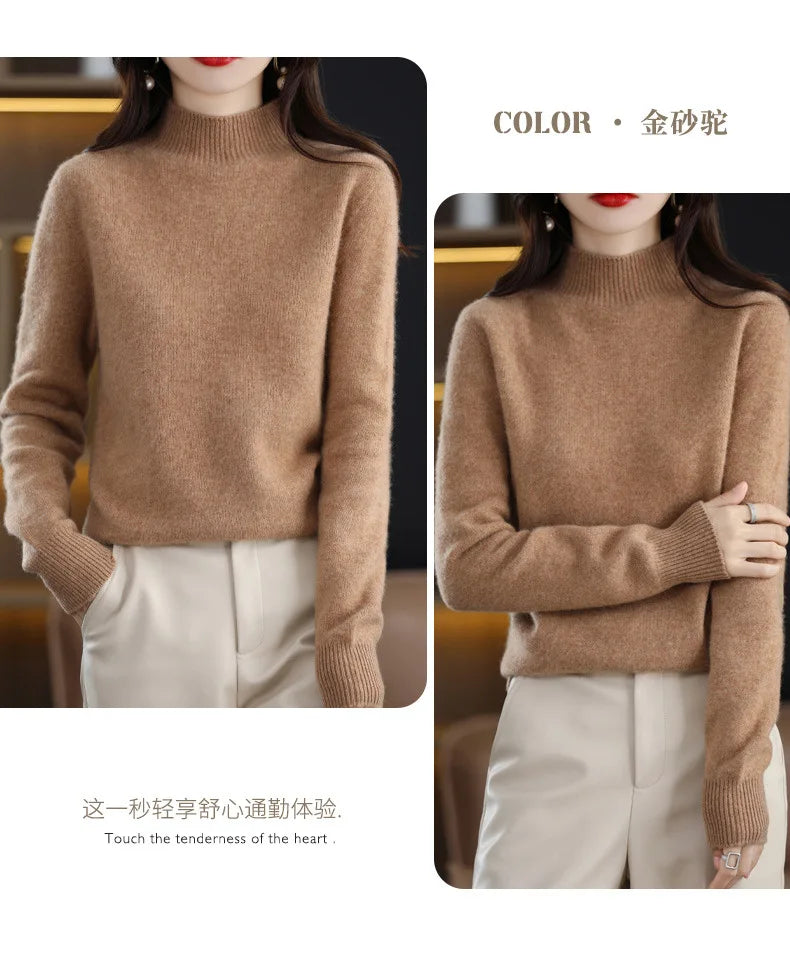 Herbst Winter Frauen Pullover Koreanische Mode Warme Bodenbildung Shirts Halb Hohe Kragen Grundlegende Strickwaren Solide Langarm Pullover.