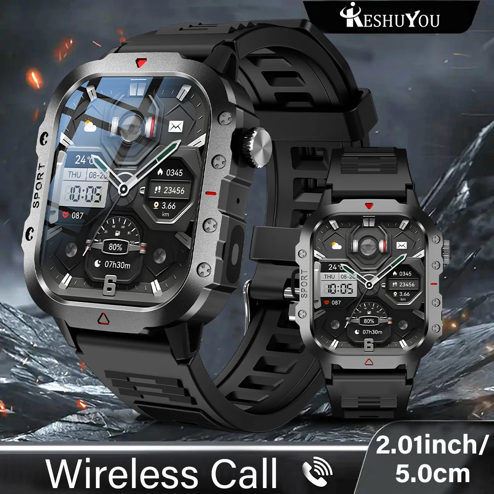 KESHUYOU Outdoor Sports Smart Watch 2.01 inch HD Screen LED Flashlight Bluetooth Talking Smart Watch for Men Women Holiday Gifts.