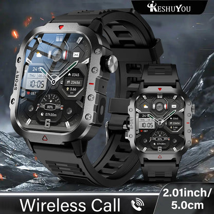 KESHUYOU Outdoor Sports Smart Watch 2.01 inch HD Screen LED Flashlight Bluetooth Talking Smart Watch for Men Women Holiday Gifts.