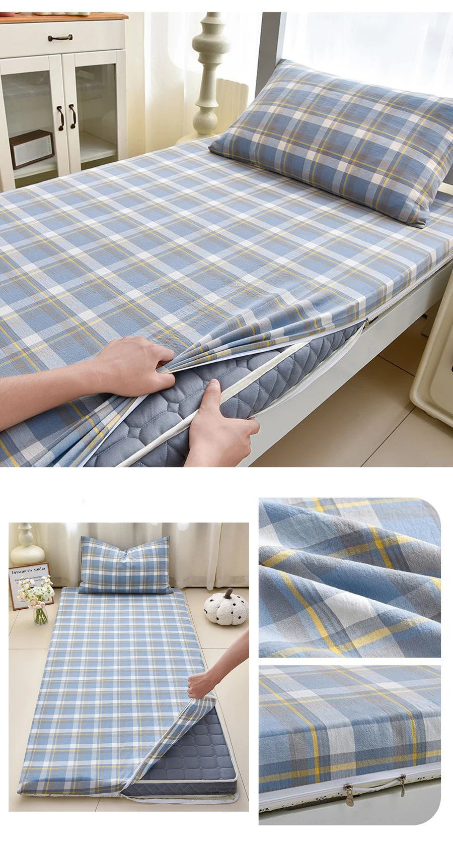 WOSTAR Geometric printed mattress protector cover with zipper fully enclosed single bed sheet pure cotton protection pad 90x190.
