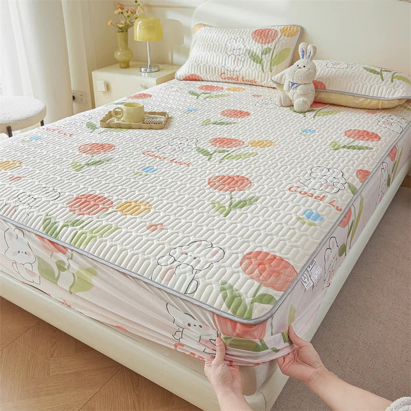 Cartoon Cute Pattern Cooling Fitted Sheet Single Natural latex fabric Soft cushion for Bedding Slow rebound Non-Slip Mattress