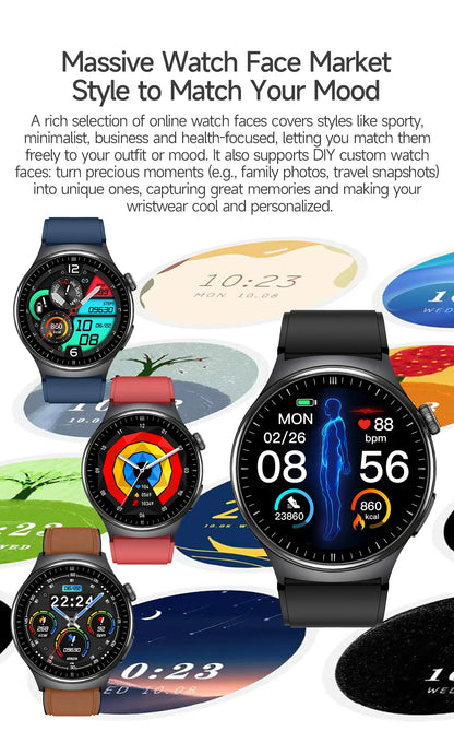 1.43'' HD Sapphire Smart Watch Bluetooth Call Blood Fat Uric Acid Heart Rate Body Analysis Five Organs Health Smartwatch Men Wom