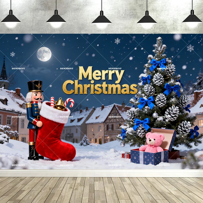 Tauabdruck Weihnachten Nussknacker Dekorationen Hintergrund Banner Hintergrund Schneemann Geschenk Weihnachtsbaum Glocke Wandbehang Party Supplie Prop.