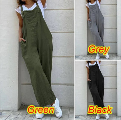 Spring Summer Jumpsuit For Women Solid Color Romper Casual Pant Pockets Button Wide Leg Strap Jumpsuits Loose Rompers Overalls.