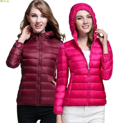 Winter Women's Light Down Hooded Jacket,Red Blue Khaki Green Available,European Size S-XXL,Women Coats.