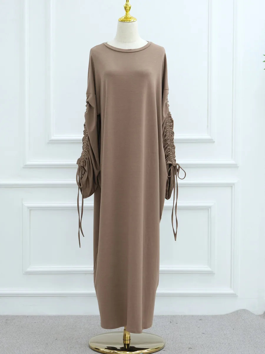 Muslim Women Arabic Dubai Abaya Drawstring sleeves Long Dress Modest Ramadan Kaftan Robe Femme musulmane Islam Clothing Kebaya.