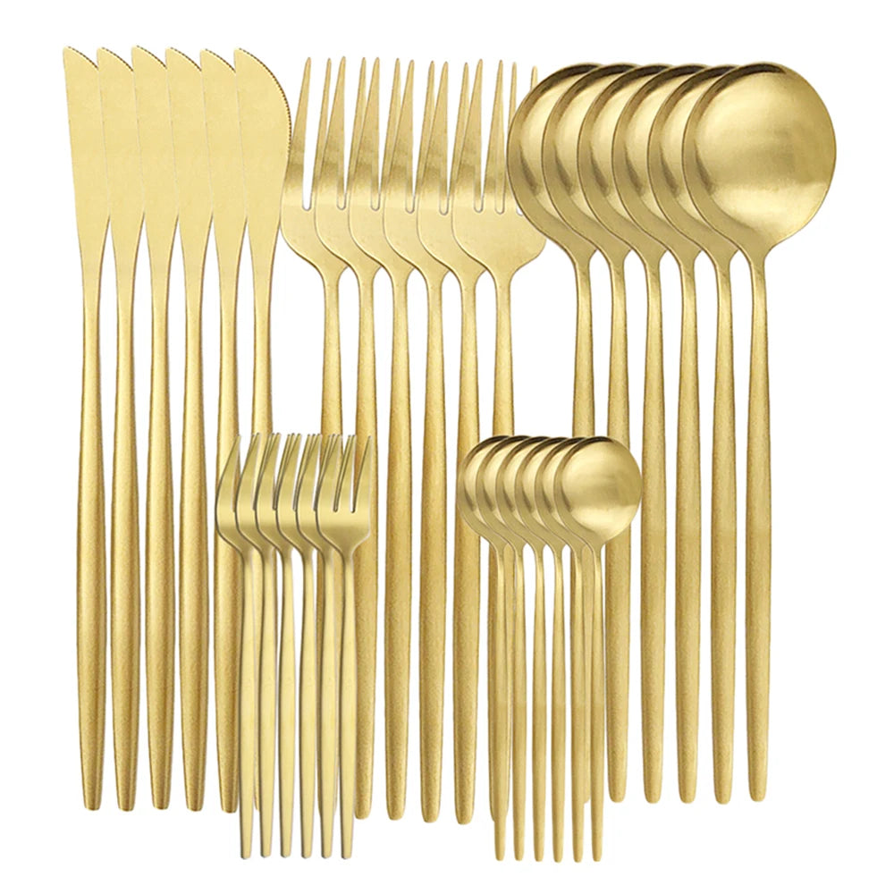 30-Piece Matte Stainless Steel Tableware Knife, Fork and Spoon.