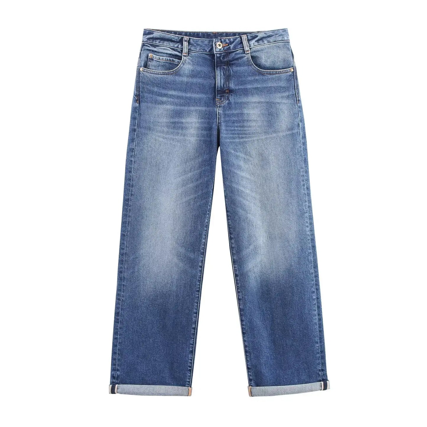 HH Women Denim Pant Sets Turn-Down Collar Long Sleeves Belt Autumn Coats+Pockets Loose High Waist Zipper Hemming Trousers