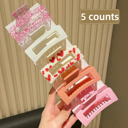 5Pcs for Women, Pink, Fashionable and Cute, Square Hair Clip Shark Clip, Suitable for Daily Use, Gift Hair Accessories.