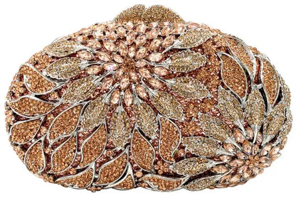 Gold Metal Leaves White Crystals Evening Clutch Bags Luxury Women Wedding Party Purse Ball Handbags Rhinestone Mini heart bag