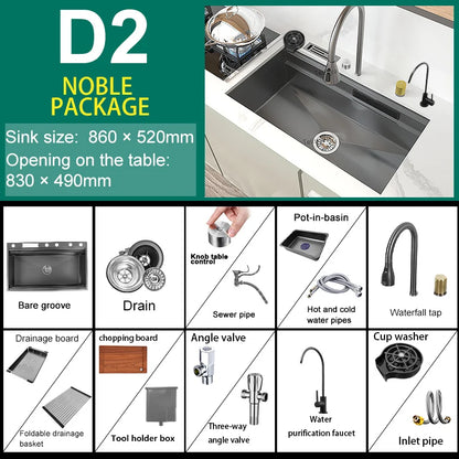 Stainless Steel Kitchen Sink Waterfall Outlet Faucet Multifunctional Large Single Slot Convenient Dishwashing and Vegetable Sink