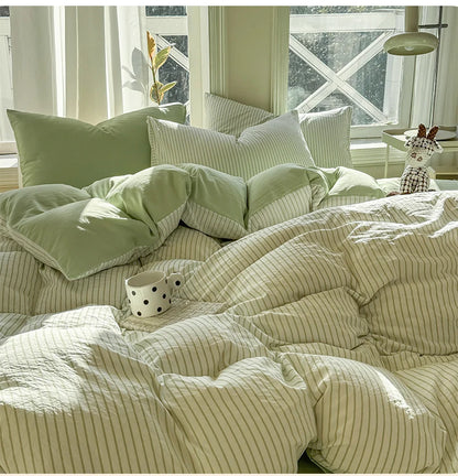 Washed Cotton Duvet Cover Set Quilt Set Ins Nordic Minimalist Style Grey Strip Bed Set Home Textile Bedding Set Bed Sheets 2025.