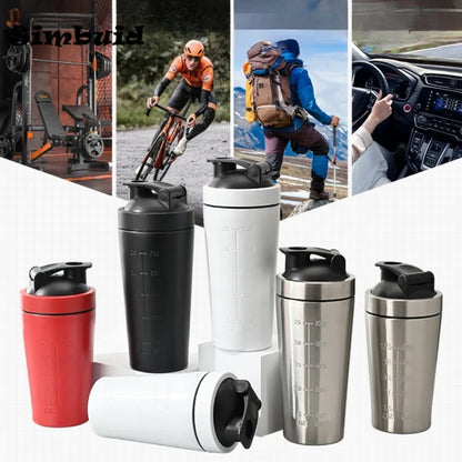 Stainless Steel Protein Powder Shaker Bottle with Steel Ball and Scale Leak Proof Gym Fitness Sport Whey Shakes Cup.