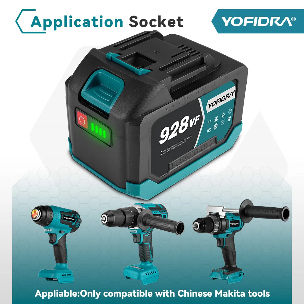 YOFIDRA 388VF 928VF wiederaufladbarer Lithium-Akku, 22500 mAh, 15000 mAh, Li-Ionen-Akku für elektrische Kettensäge, Bohrschlüssel, Elektrowerkzeug